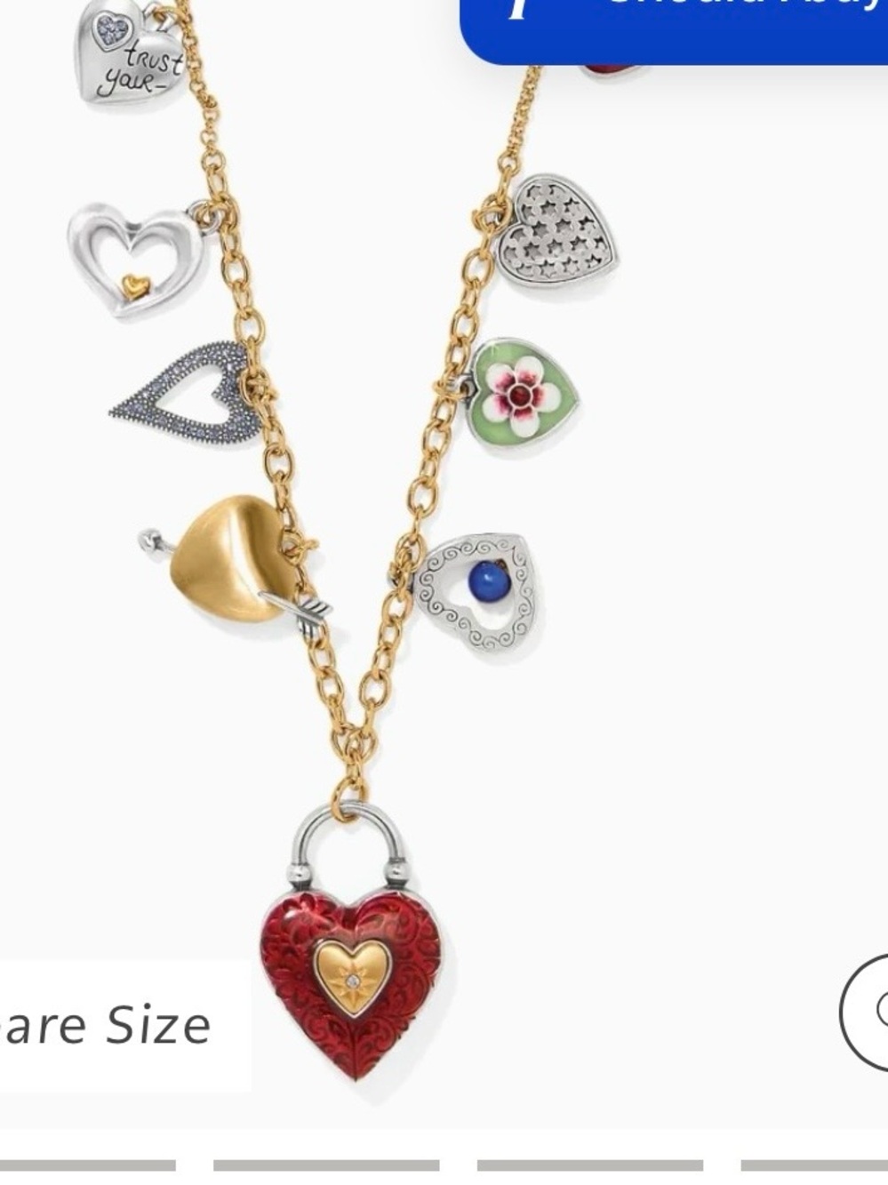Brighton Two-Tone Heart Charm Necklace with Red Enamel Padlock $228 Retail